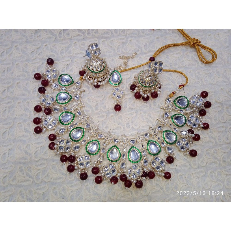 Akruti Collection Gold Plated Kundan & Beads Necklace Set