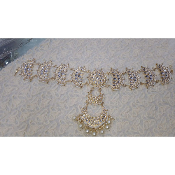 Akruti Collection Gold Plated Kundan Stone Sheeshphool With Maangtikka