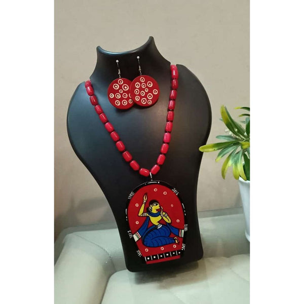 Akruti Collection Painted on Neem Wood Necklace Set