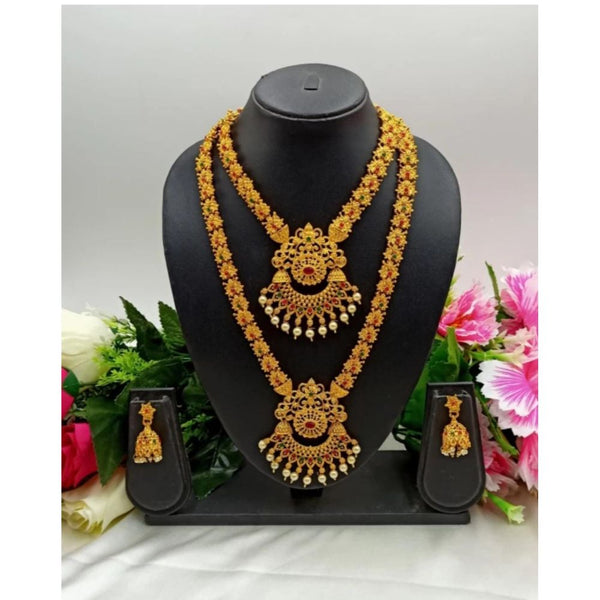 Akruti Collection Gold Plated Pota Stone Double Necklace Set