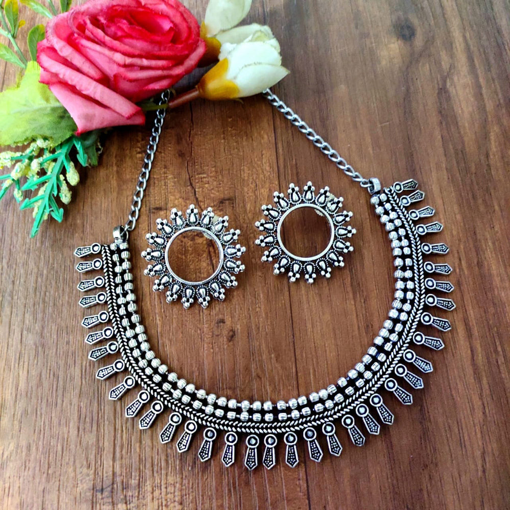 Akruti Collection Oxidised Plated Necklace Set