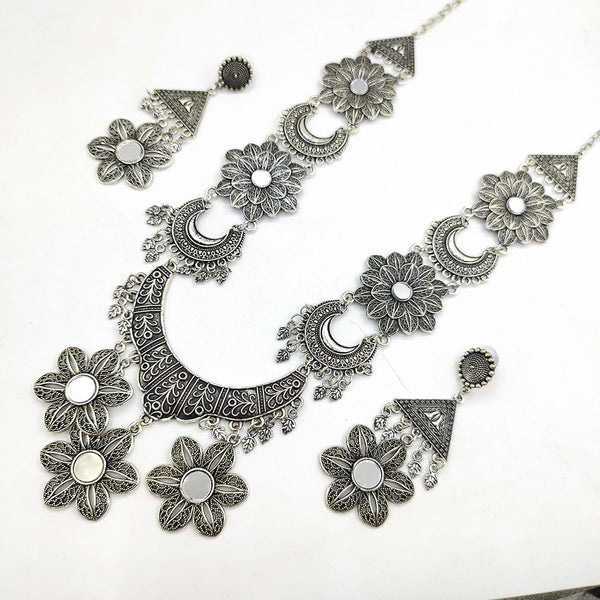 Akruti Collection Oxidised Long Necklace Set