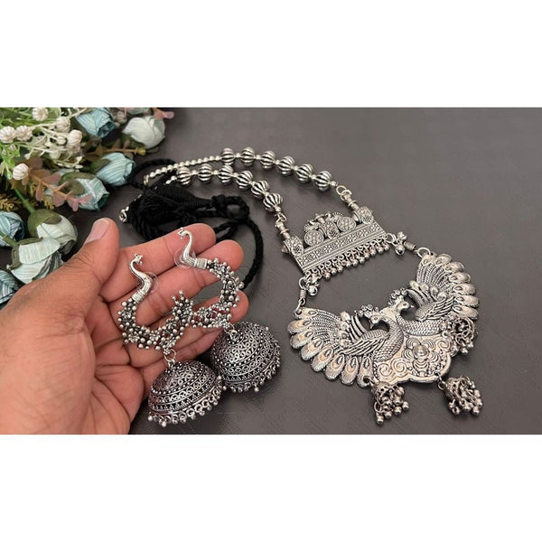 Akruti Collection Oxidised Plated Peacock Necklace Set