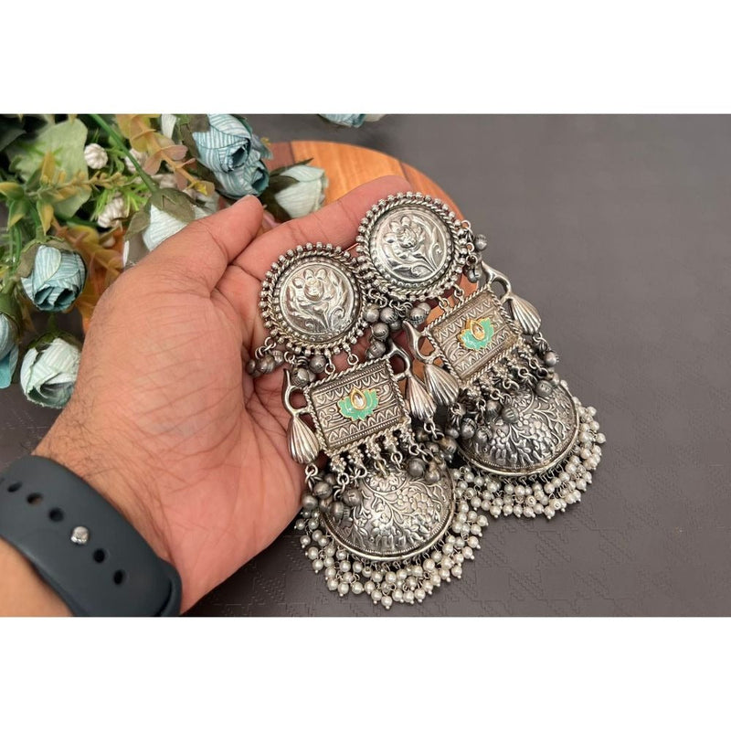 Akruti Collection Oxidised Plated Jhumki Earrings