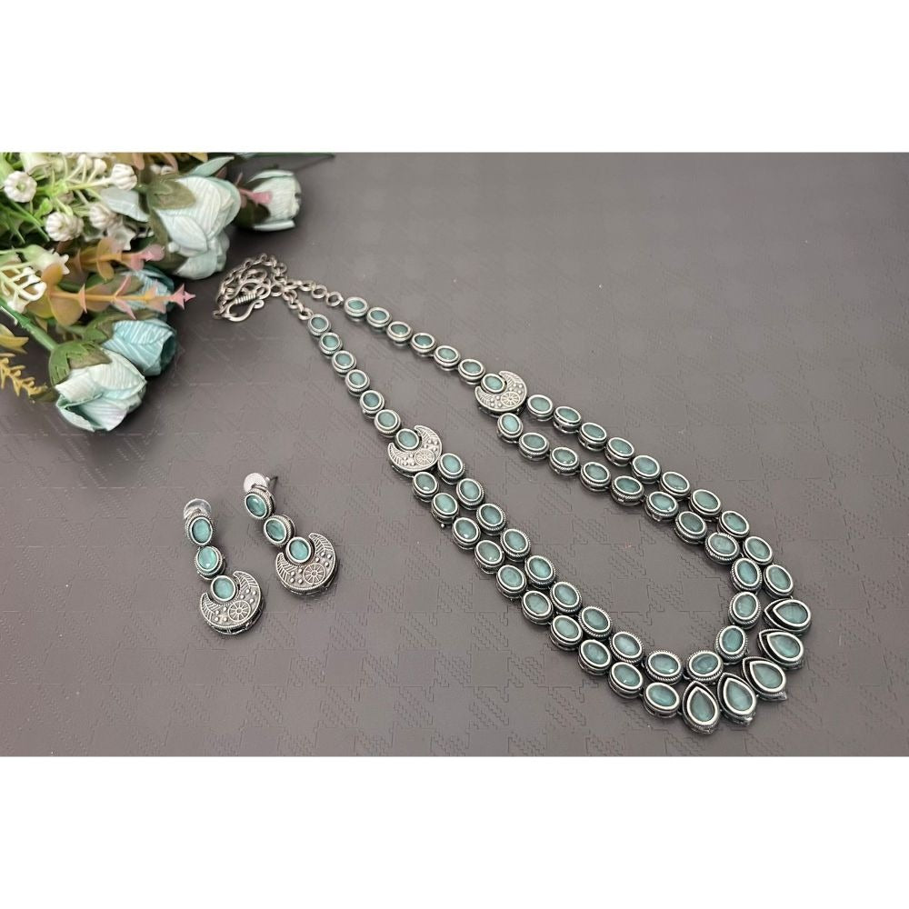 Akruti Collection Oxidised Plated Long Necklace Set