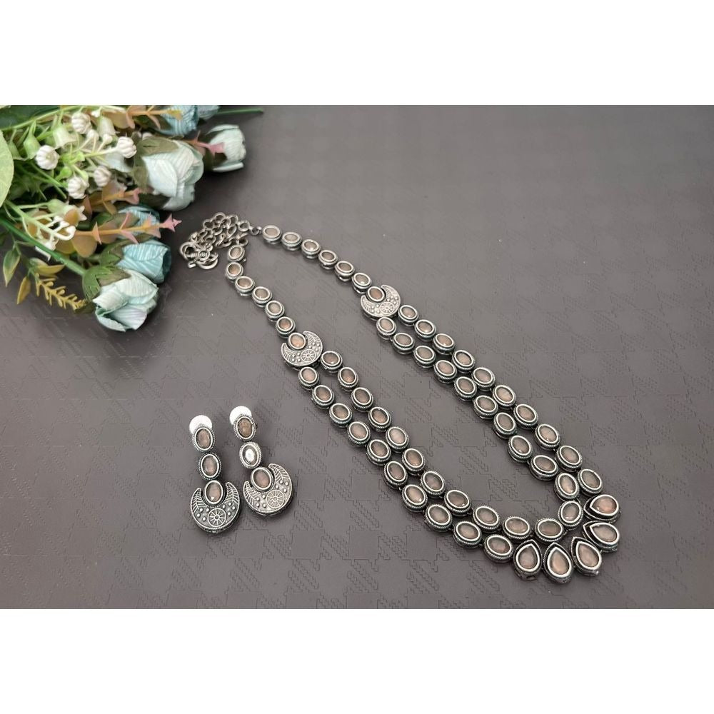 Akruti Collection Oxidised Plated Long Necklace Set