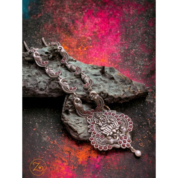 Akruti Collection Oxidised Plated Pota Stone Long Necklace Set