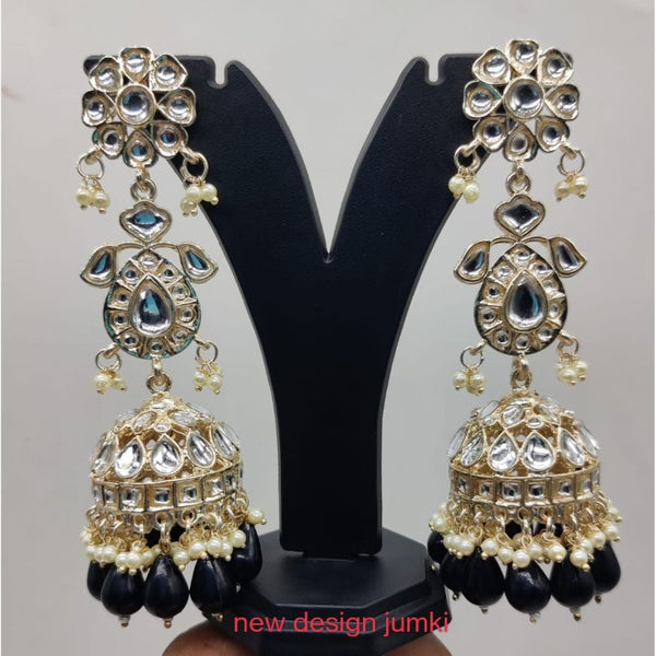 Akruti Collection Gold Plated Kundan & Beads Jhumki Earrings