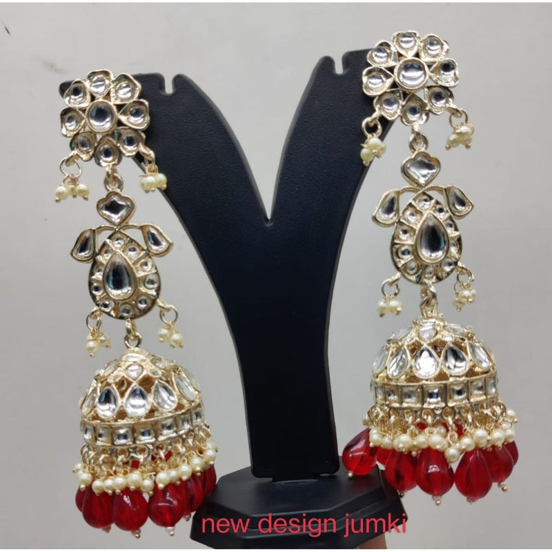 Akruti Collection Gold Plated Kundan & Beads Jhumki Earrings