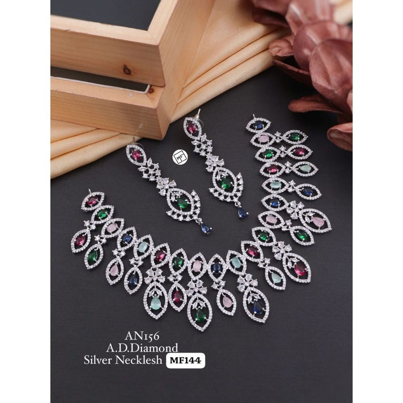 Akruti Collection Silver Plated AD Necklace Set