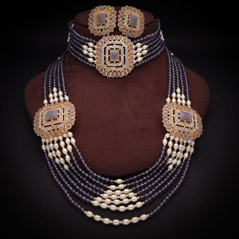 Akruti Collection Gold Plated Austrian Stone Double Necklace Set