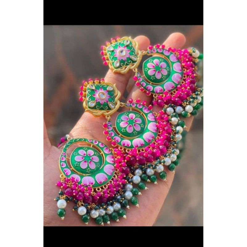 Akruti Collection Gold Plated Meenakari Earrings With Mangtikka