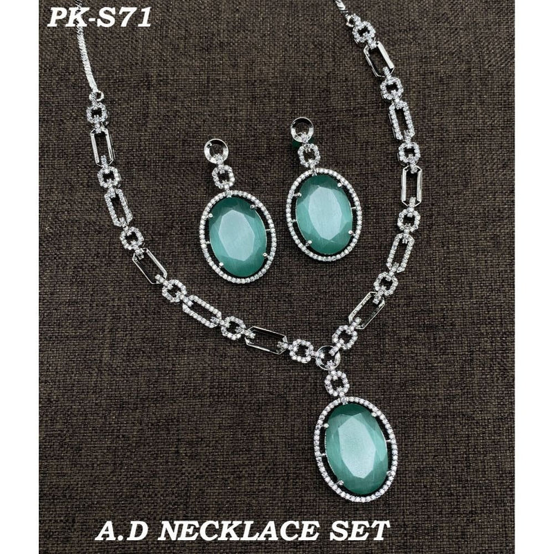 Akruti Collection Silver Plated AD Stone Necklace Set