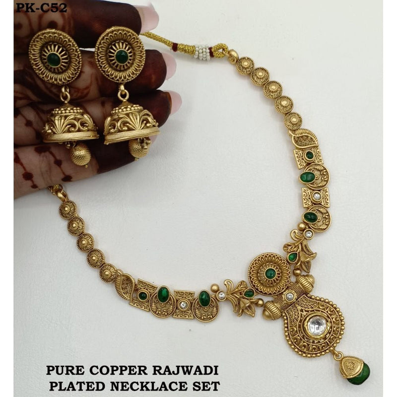 Akruti Collection Copper Plated Pota Stone Necklace Set