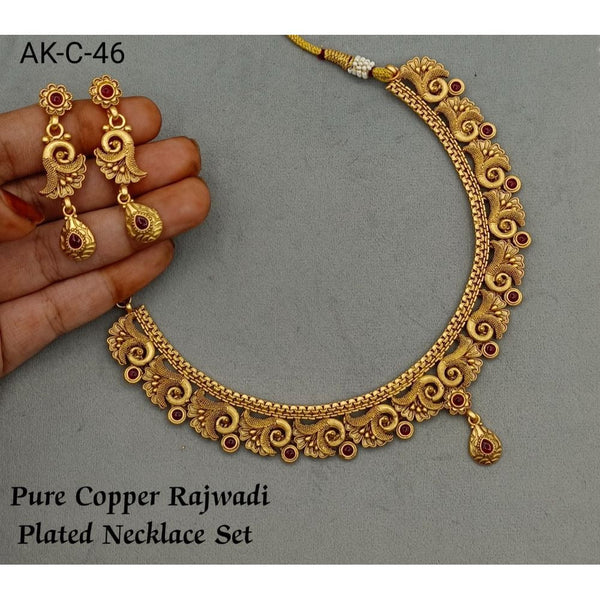 Akruti Collection Copper Plated Pota Stone Necklace Set
