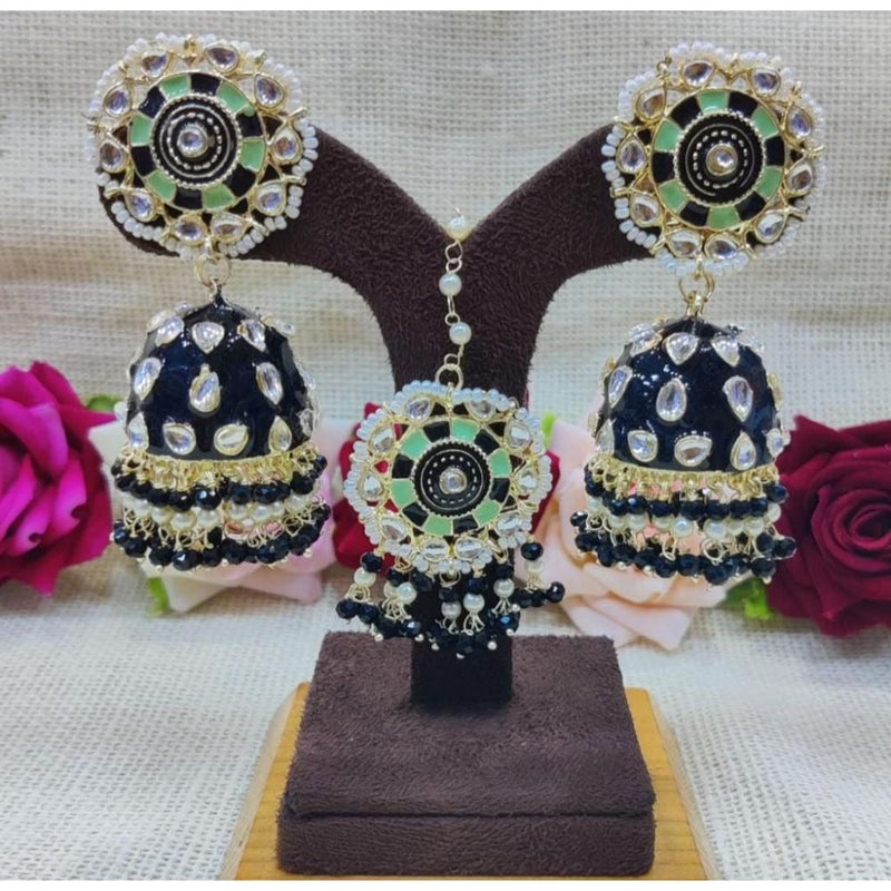 Akruti Collection Meenakari Jhumki Earrings With Maangtika