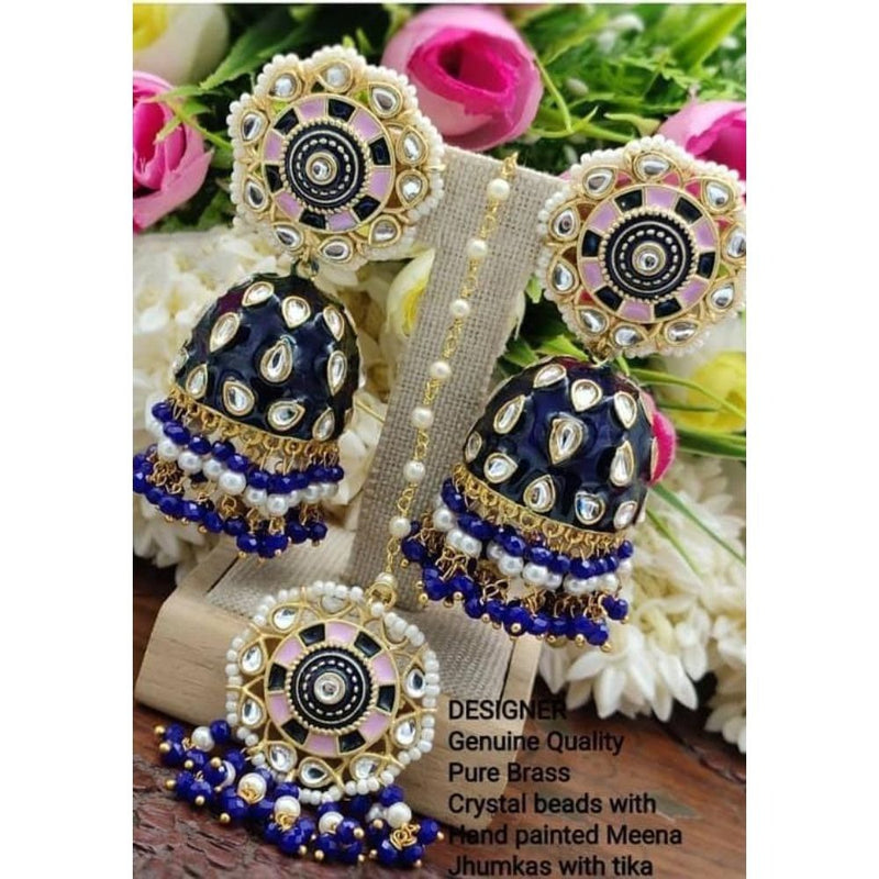 Akruti Collection Meenakari Jhumki Earrings With Maangtika