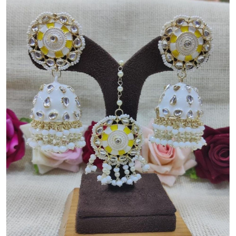 Akruti Collection Meenakari Jhumki Earrings With Maangtika