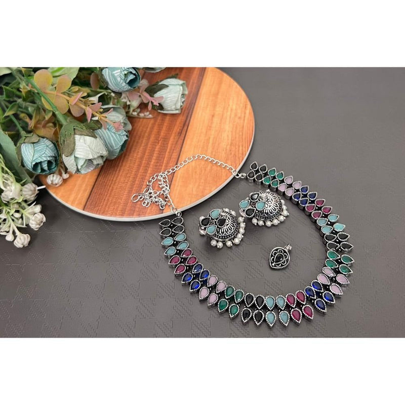 Akruti Collection Oxidised Plated Pota  Necklace Set