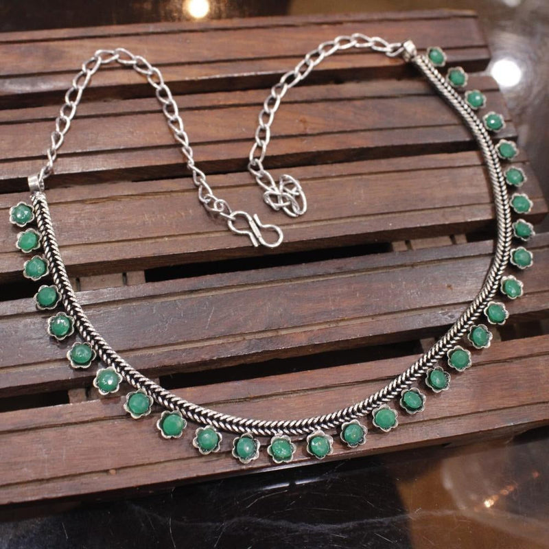 Akruti Collection Oxidised Plated Pota Stone Necklace