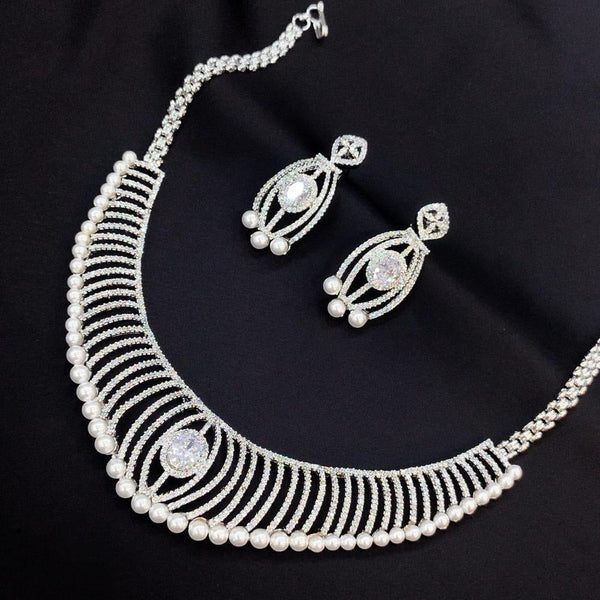 Akruti Collection Silver Plated AD Stone Necklace Set