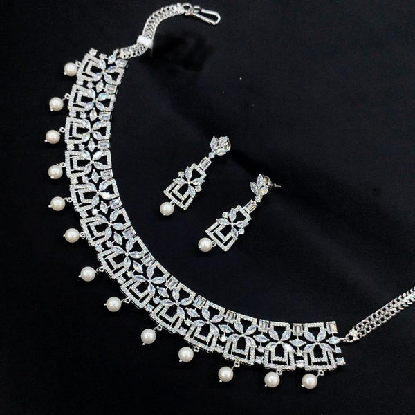 Akruti Collection Silver Plated AD Stone Necklace Set