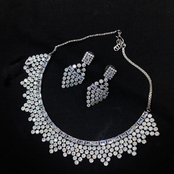 Akruti Collection Silver Plated AD Stone Necklace Set