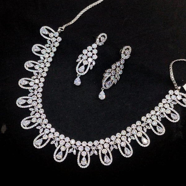 Akruti Collection Silver Plated AD Stone Necklace Set