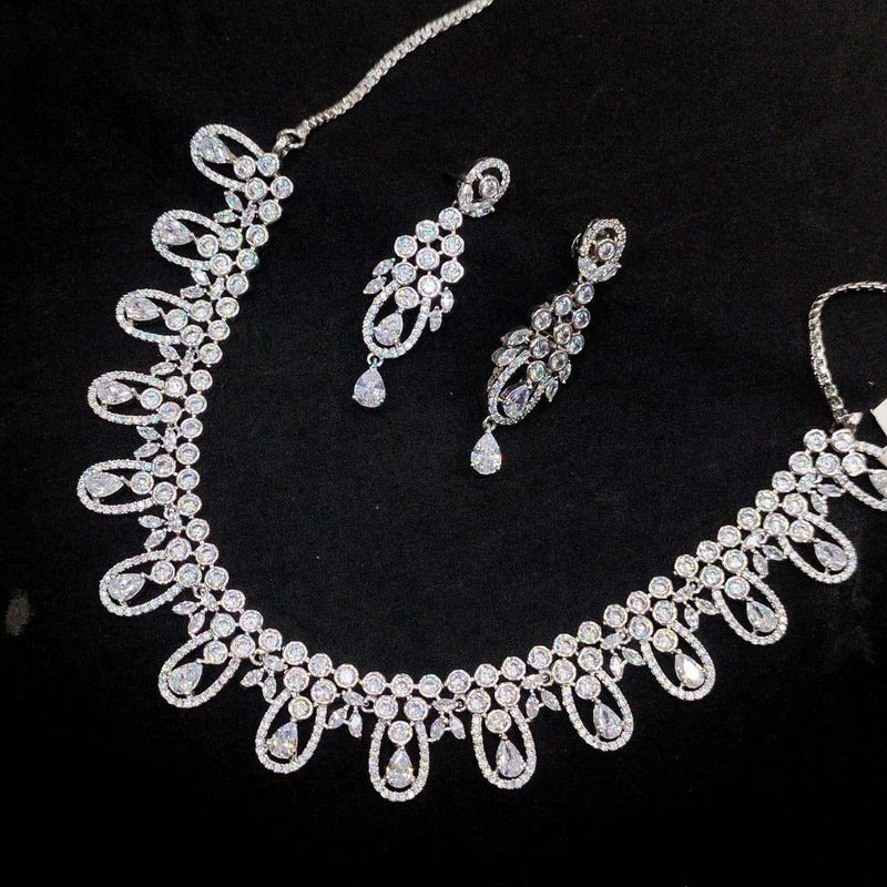 Akruti Collection Silver Plated AD Stone Necklace Set