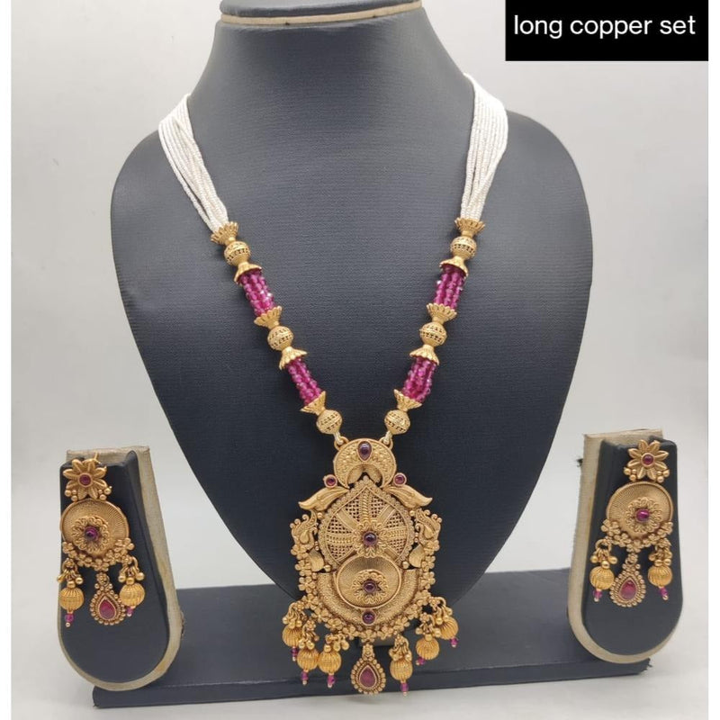 Akruti Collection Copper Plated Pota Stone Long Necklace Set