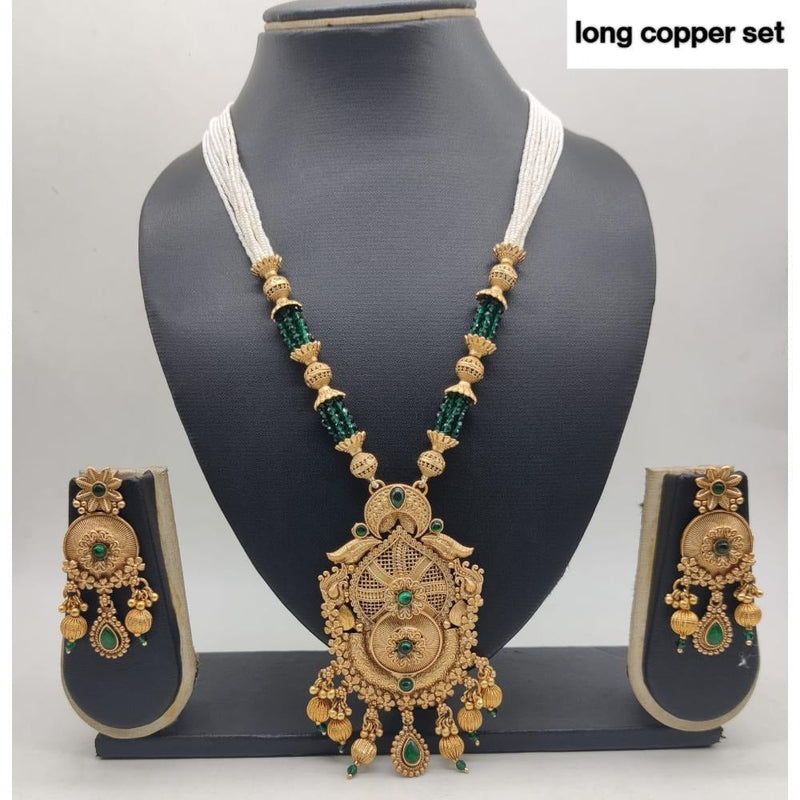 Akruti Collection Copper Plated Pota Stone Long Necklace Set