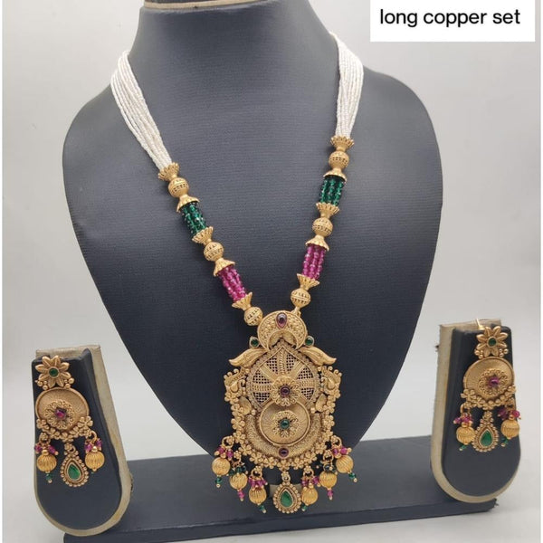 Akruti Collection Copper Plated Pota Stone Long Necklace Set