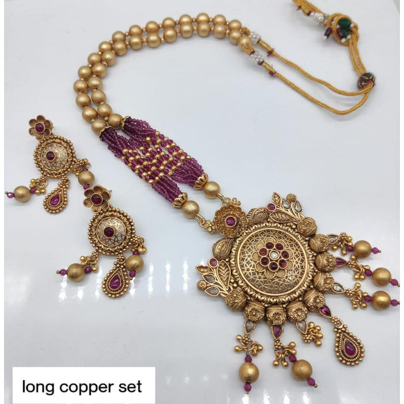 Akruti Collection Copper Plated Pota Stone Long Necklace Set