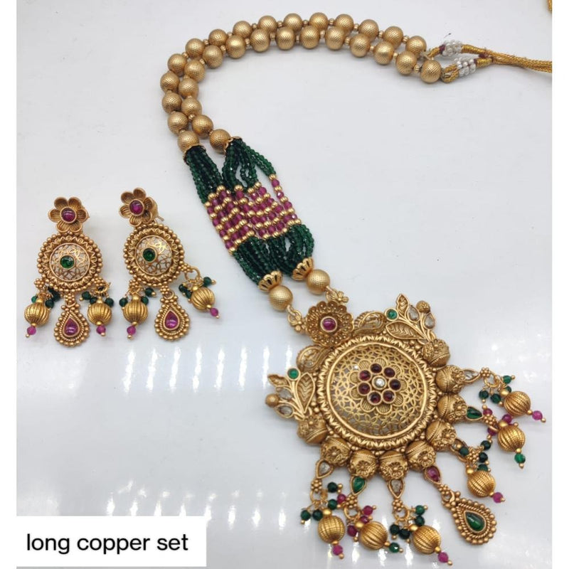 Akruti Collection Copper Plated Pota Stone Long Necklace Set