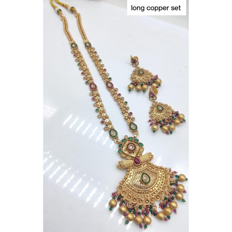 Akruti Collection Copper Plated Pota Stone Long Necklace Set