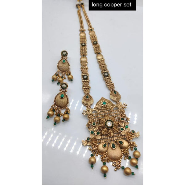 Akruti Collection Copper Plated Pota Stone Long Necklace Set