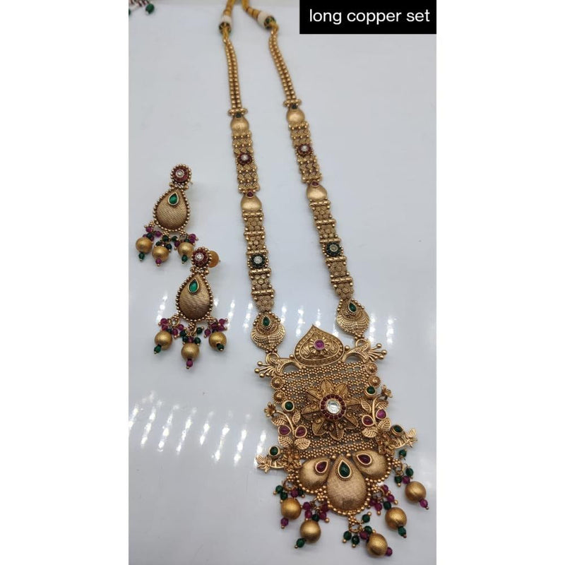 Akruti Collection Copper Plated Pota Stone Long Necklace Set