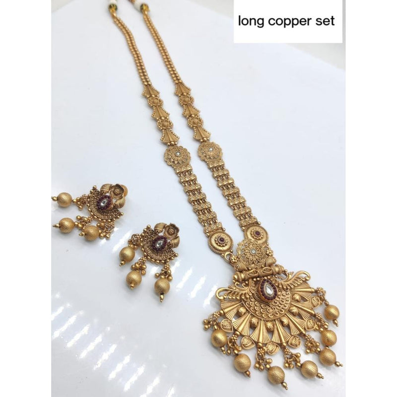 Akruti Collection Copper Plated Pota Stone Long Necklace Set