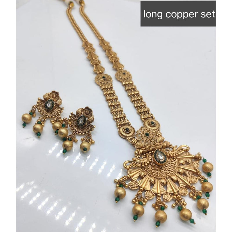 Akruti Collection Copper Plated Pota Stone Long Necklace Set