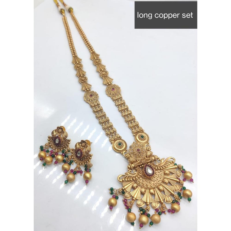 Akruti Collection Copper Plated Pota Stone Long Necklace Set