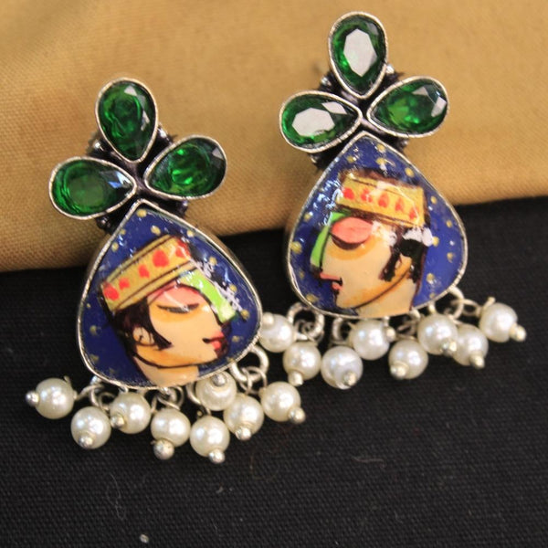 Akruti Collection Silver Hand Painted Multi Color Dangler Earrings