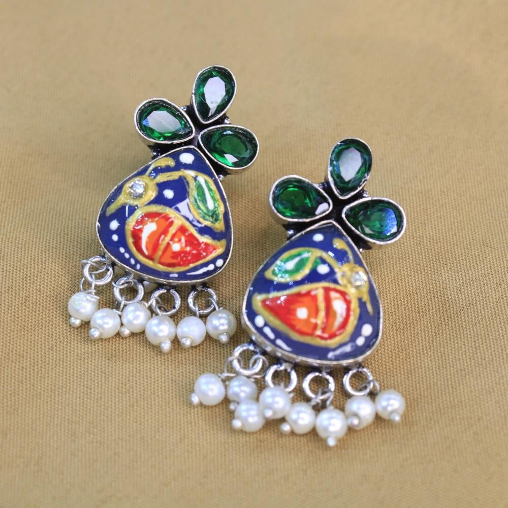 Akruti Collection Silver Hand Painted Multi Color Dangler Earrings