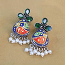 Akruti Collection Silver Hand Painted Multi Color Dangler Earrings