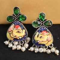 Akruti Collection Silver Hand Painted Multi Color Dangler Earrings