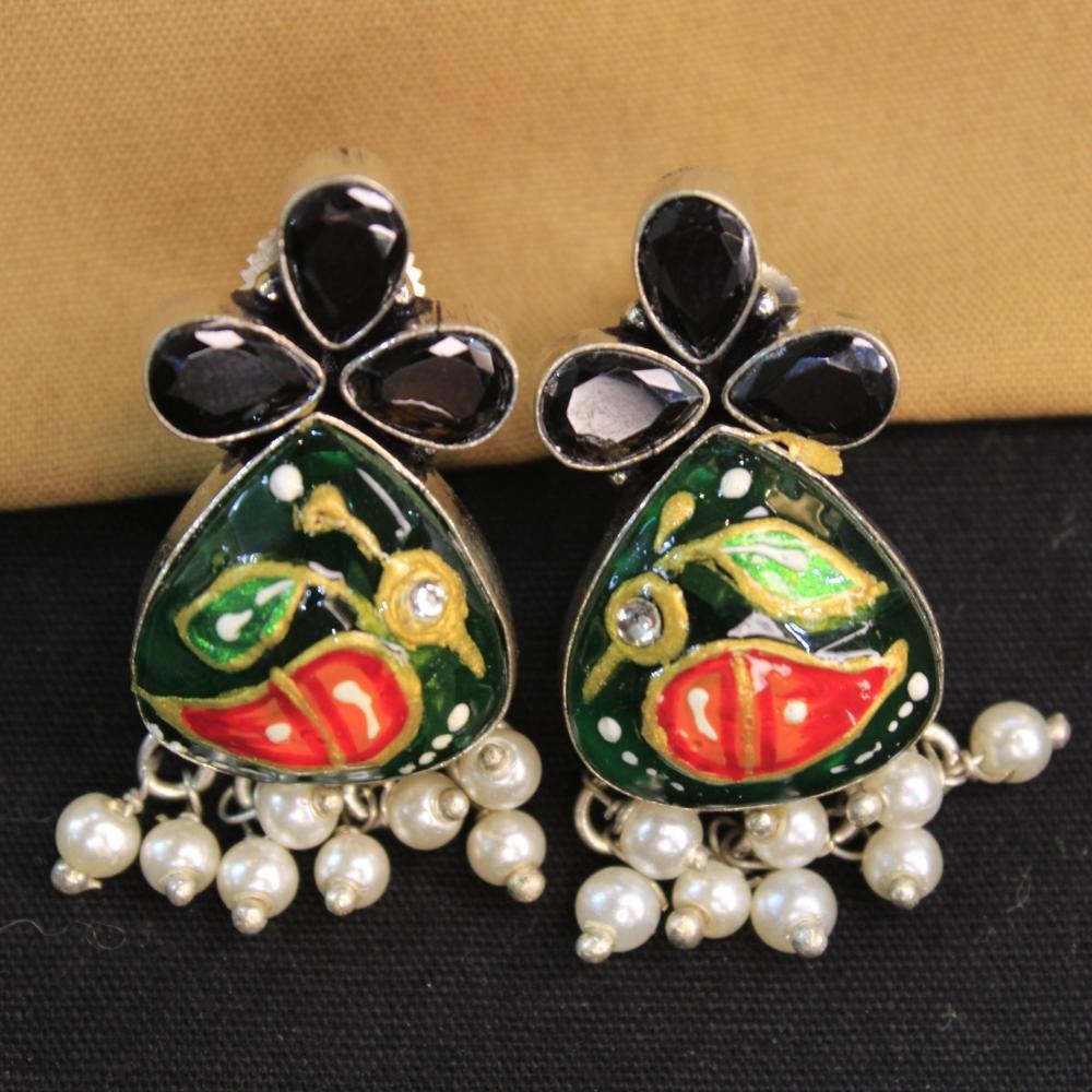 Akruti Collection Silver Hand Painted Multi Color Dangler Earrings