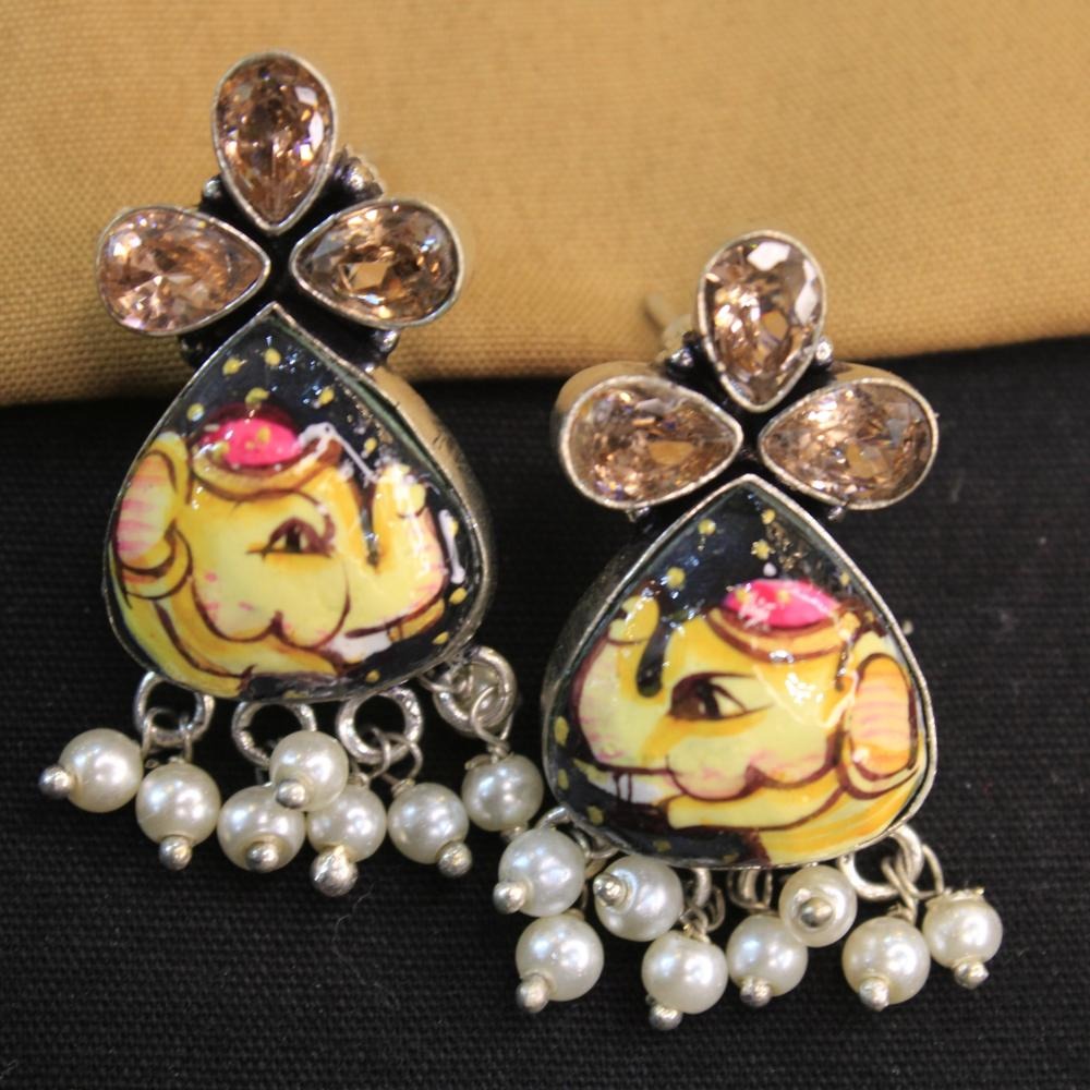 Akruti Collection Silver Hand Painted Multi Color Dangler Earrings