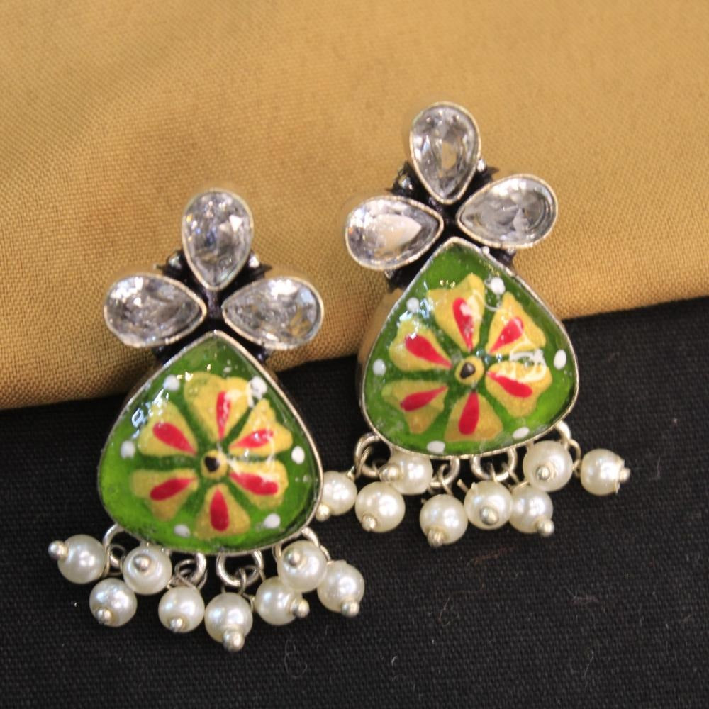 Akruti Collection Silver Hand Painted Multi Color Dangler Earrings