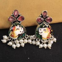 Akruti Collection Silver Hand Painted Multi Color Dangler Earrings