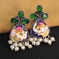 Akruti Collection Silver Hand Painted Multi Color Dangler Earrings