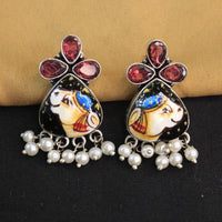 Akruti Collection Silver Hand Painted Multi Color Dangler Earrings